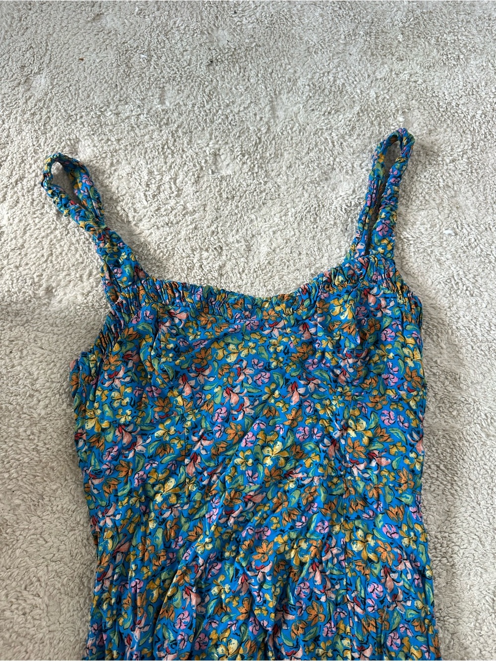 Zara Blue Floral Summer Midi Dress with Spaghetti Straps